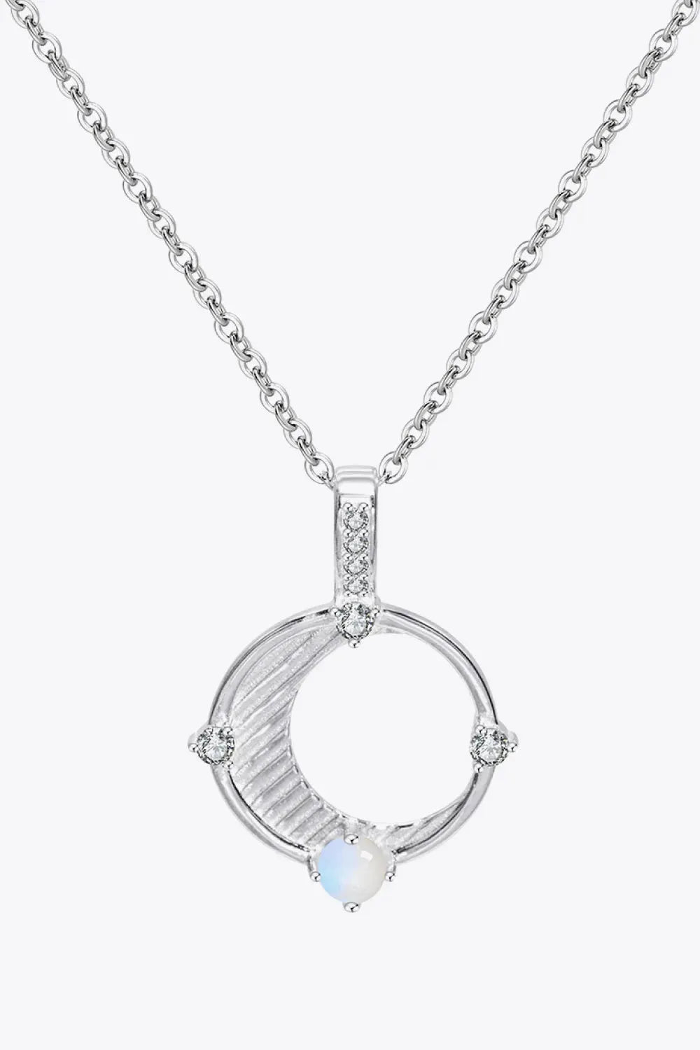 Inlaid Zircon and Natural Moonstone Pendant Necklace Silver One Size Moonstone - Tophatter Daily Deals
