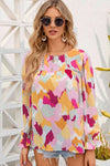 Printed Flounce Sleeve Buttoned Blouse Multicolor Blouses - Tophatter Daily Deals