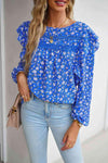 Printed Round Neck Long Sleeve Blouse Blouses - Tophatter Daily Deals