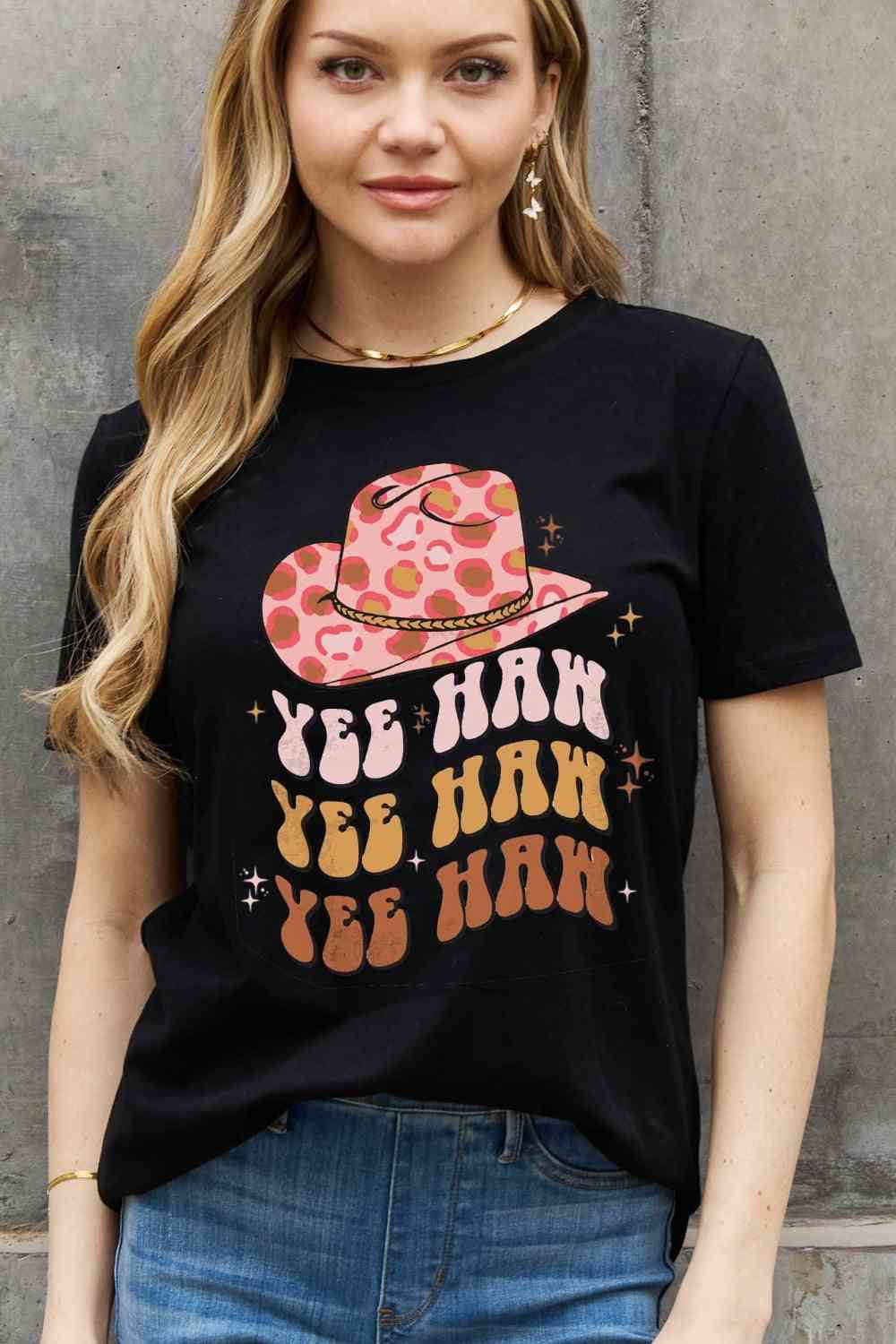 Simply Love Simply Love Full Size YEE HAH YEE HAH YEE HAH Graphic Cotton Tee Women's T-Shirts - Tophatter Daily Deals