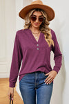 Notched Long Sleeve T-Shirt Women's T-Shirts - Tophatter Daily Deals