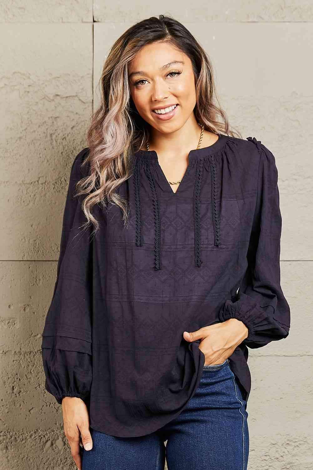 Petal Dew More For You Long Sleeve Stitch Blouse Dark Navy Blouses - Tophatter Daily Deals