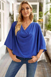 Cowl Neck Three-Quarter Sleeve Blouse Blue Blouses - Tophatter Daily Deals