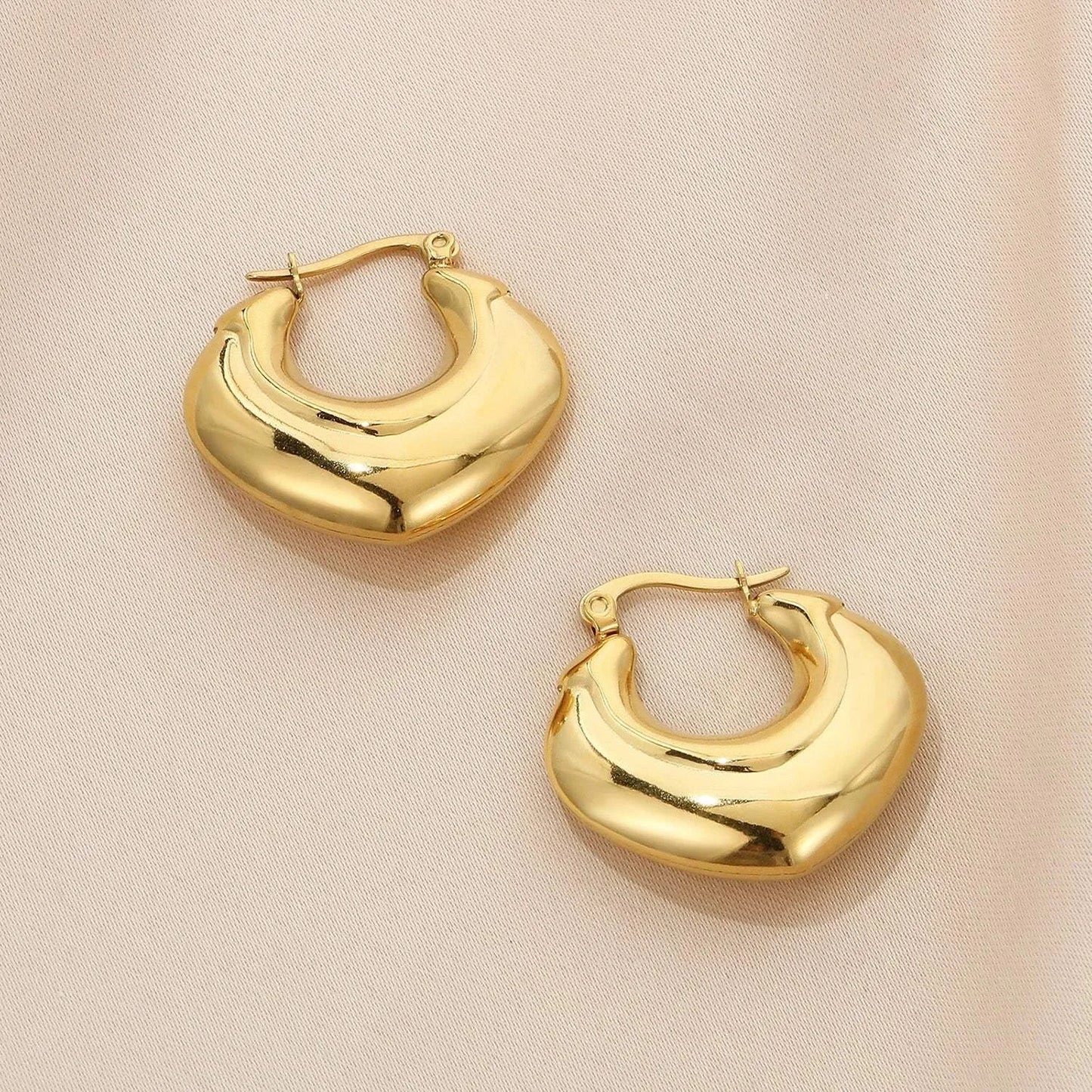 Stainless Steel Hinged Hoop Earrings Style C Gold One Size Earrings - Tophatter Daily Deals
