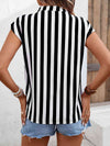 Striped Notched Neck Cap Sleeve Blouse - Uncle Tophatter Offers Only The Best Deals And Didcounts