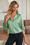 Roll-Tab Sleeve Collared Neck Blouse Blouses - Tophatter Daily Deals