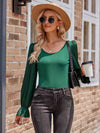 Long Flounce Sleeve Round Neck Blouse Green Blouses - Tophatter Daily Deals