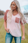 Two-Tone Raglan Sleeve V-Neck Tee Women's T-Shirts - Tophatter Daily Deals