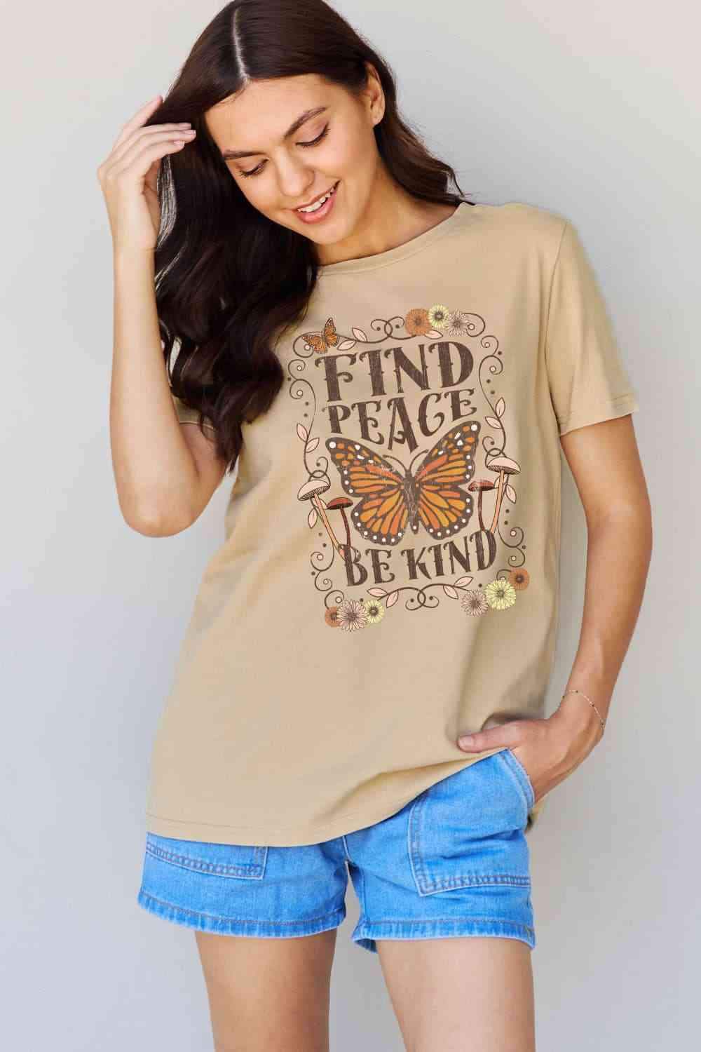 Simply Love Full Size FIND PEACE BE KIND Graphic Cotton T-Shirt Women's T-Shirts - Tophatter Daily Deals