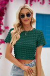 Round Neck Short Sleeve Crop Top Forest Blouses - Tophatter Daily Deals