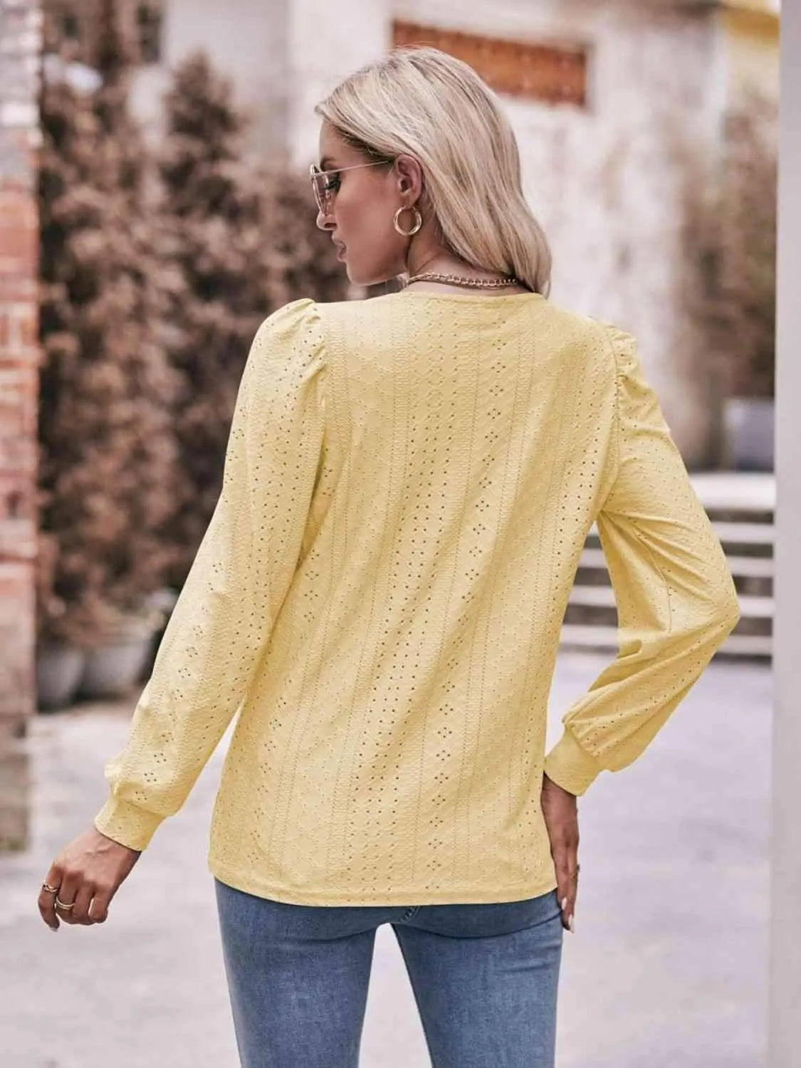 Double Take Eyelet Square Neck Puff Sleeve Blouse Blouses - Tophatter Daily Deals