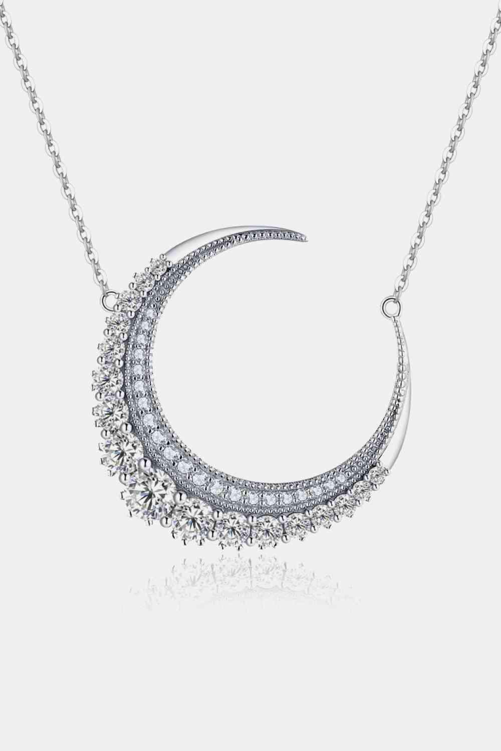 1.8 Carat Moissanite Crescent Moon Shape Pendant Necklace Silver One Size Moissanite - Tophatter Daily Deals