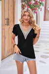 Contrast V-Neck Petal Sleeve Top Black Blouses - Tophatter Daily Deals