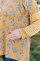Celeste Design Full Size Leopard Star Striped Long Sleeve Top Blouses - Tophatter Daily Deals