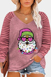 Plus Size Santa Graphic Striped Long Sleeve T-Shirt Dusty Pink Women's T-Shirts - Tophatter Daily Deals