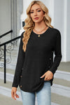 Decorative Button Round Neck T-Shirt Black Women's T-Shirts - Tophatter Daily Deals