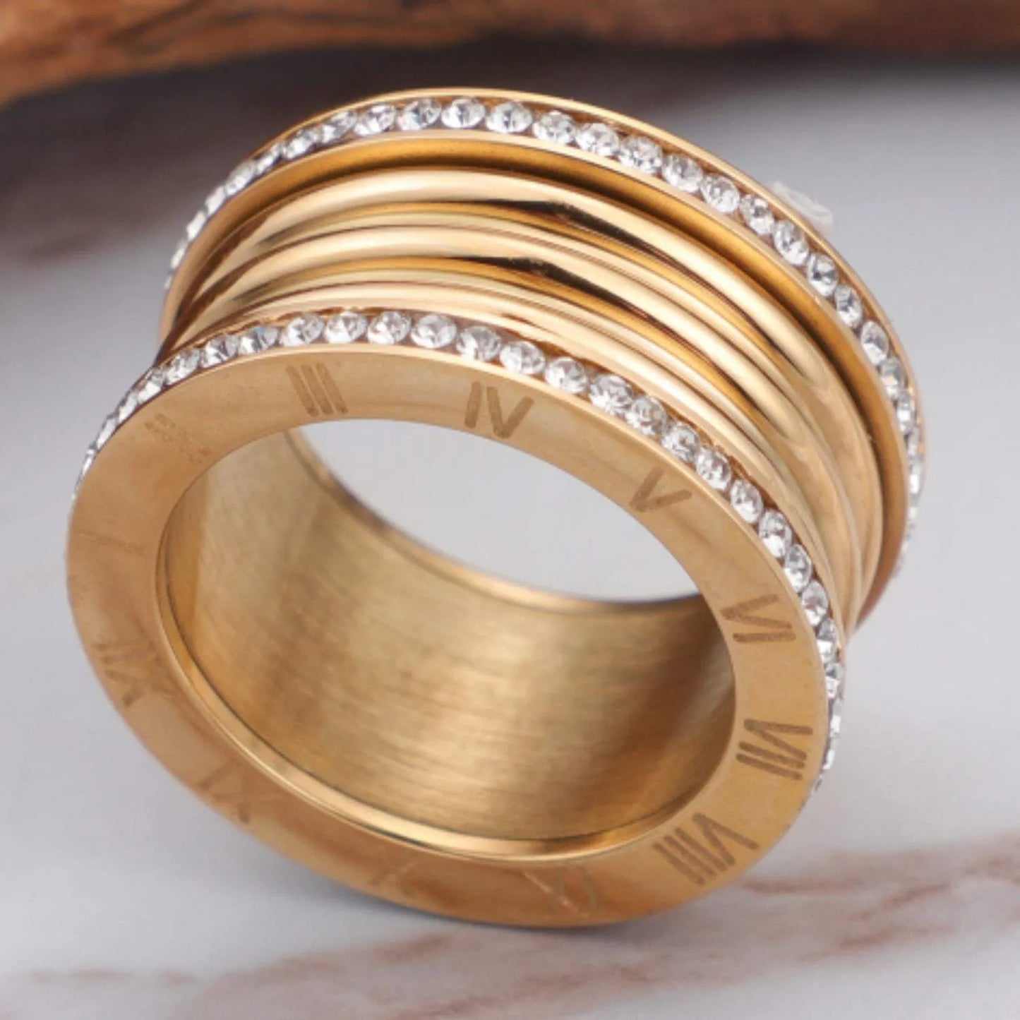 Inlaid Zircon Stainless Steel Ring Gold Rings - Tophatter Daily Deals