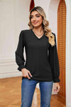 V-Neck Flounce Sleeve Blouse Black Blouses - Tophatter Daily Deals