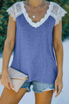 Scalloped Spliced Lace V-Neck Top Azure Blouses - Tophatter Daily Deals