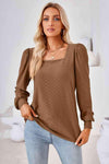 Square Neck Puff Sleeve Blouse Blouses - Tophatter Daily Deals