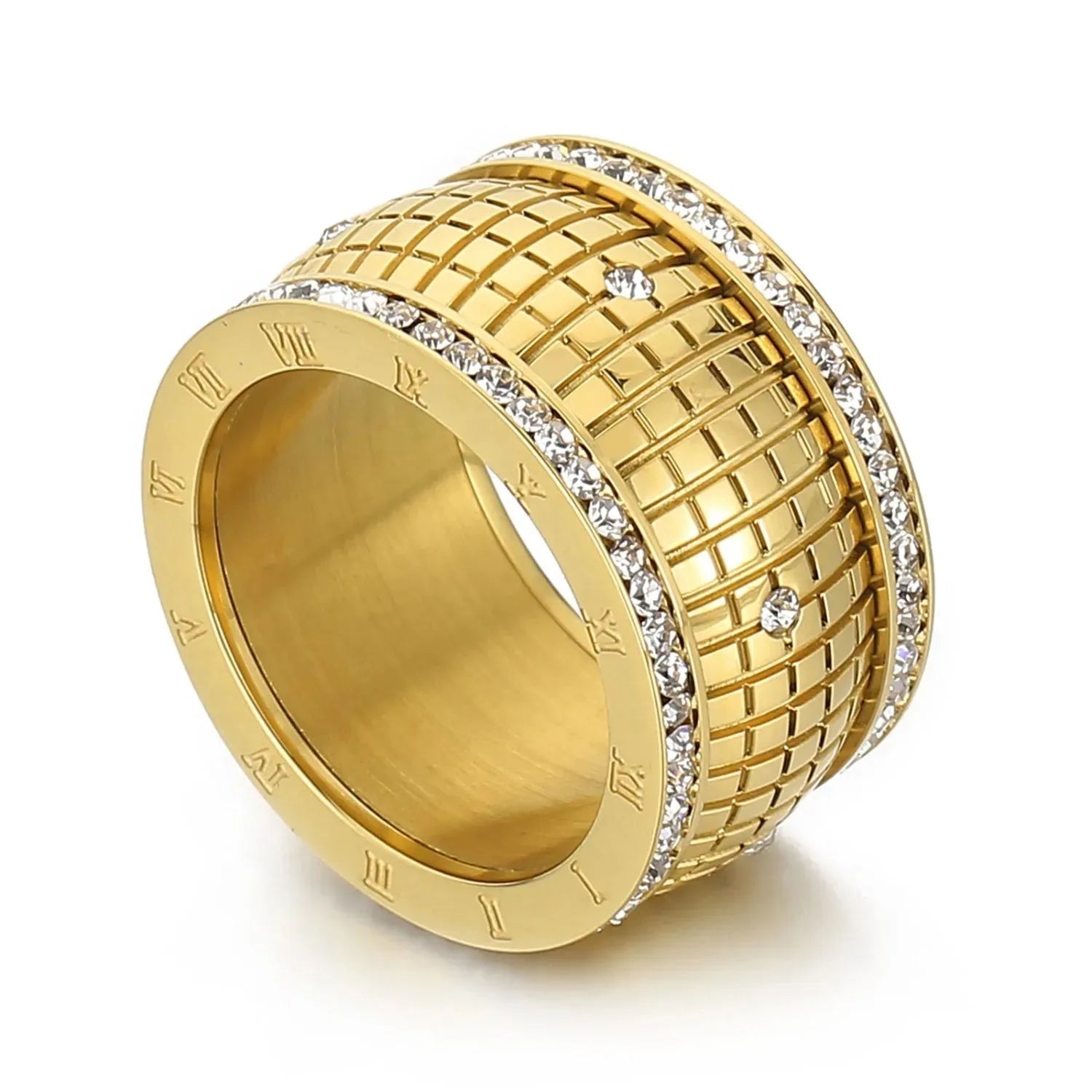 Inlaid Rhinestone Stainless Steel Ring Rings - Tophatter Daily Deals