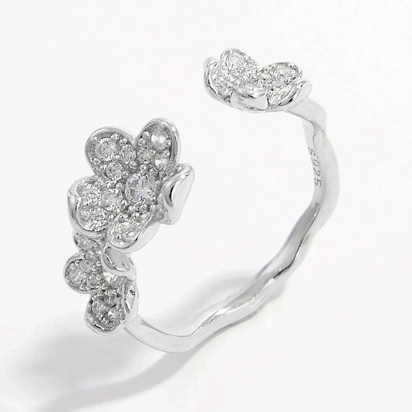 925 Sterling Silver Inlaid Zircon Open Ring Silver Rings - Tophatter Daily Deals