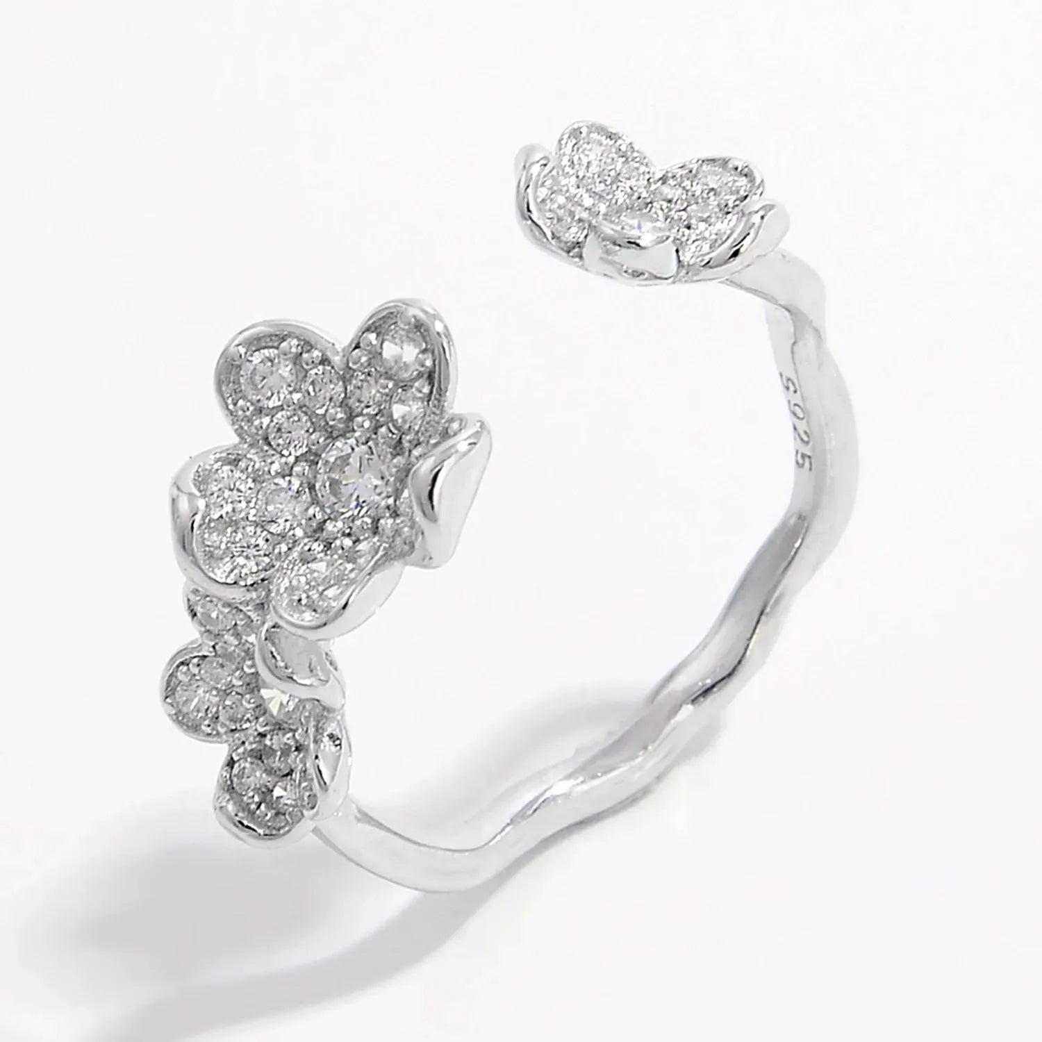 925 Sterling Silver Inlaid Zircon Open Ring Silver Rings - Tophatter Daily Deals