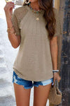 Lace Detail Round Neck Short Sleeve T-Shirt Women's T-Shirts - Tophatter Daily Deals