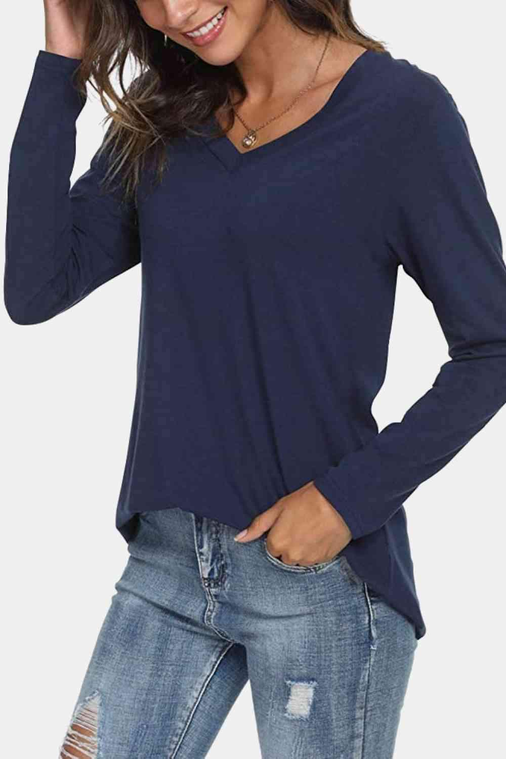 V-Neck Long Sleeve T-Shirt Women's T-Shirts - Tophatter Daily Deals