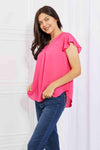 Sew In Love Just For You Full Size Short Ruffled Sleeve Length Top in Hot Pink Blouses - Tophatter Daily Deals