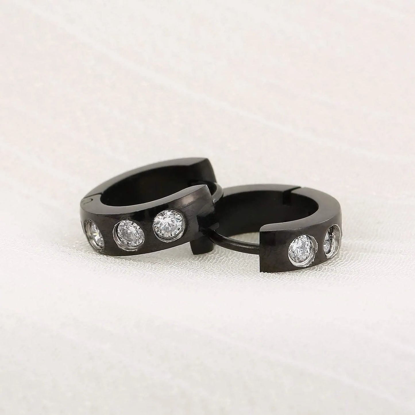 Stainless Steel Rhinestone Huggie Earrings Black One Size Earrings - Tophatter Daily Deals