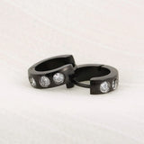 Stainless Steel Rhinestone Huggie Earrings Black One Size Earrings - Tophatter Daily Deals