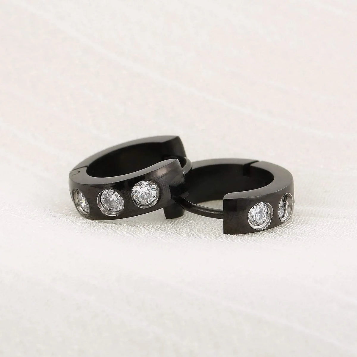 Stainless Steel Rhinestone Huggie Earrings Black One Size Earrings - Tophatter Daily Deals
