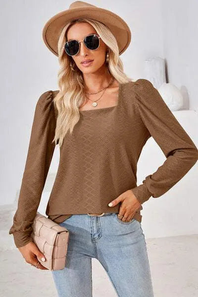 Square Neck Puff Sleeve T-Shirt Women's T-Shirts - Tophatter Daily Deals
