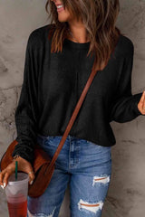 Seam Detail Round Neck Long Sleeve Top Women's T-Shirts - Tophatter Daily Deals