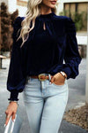 Tie Up Mock Neck Velvet Fabric Long Sleeve Blouse Blouses - Tophatter Daily Deals