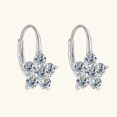 1.2 Carat 925 Sterling Silver Moissanite Flower Huggie Earrings Moissanite - Tophatter Daily Deals