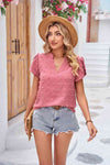 Swiss Dot Petal Sleeve Notched Top Women's T-Shirts - Tophatter Daily Deals