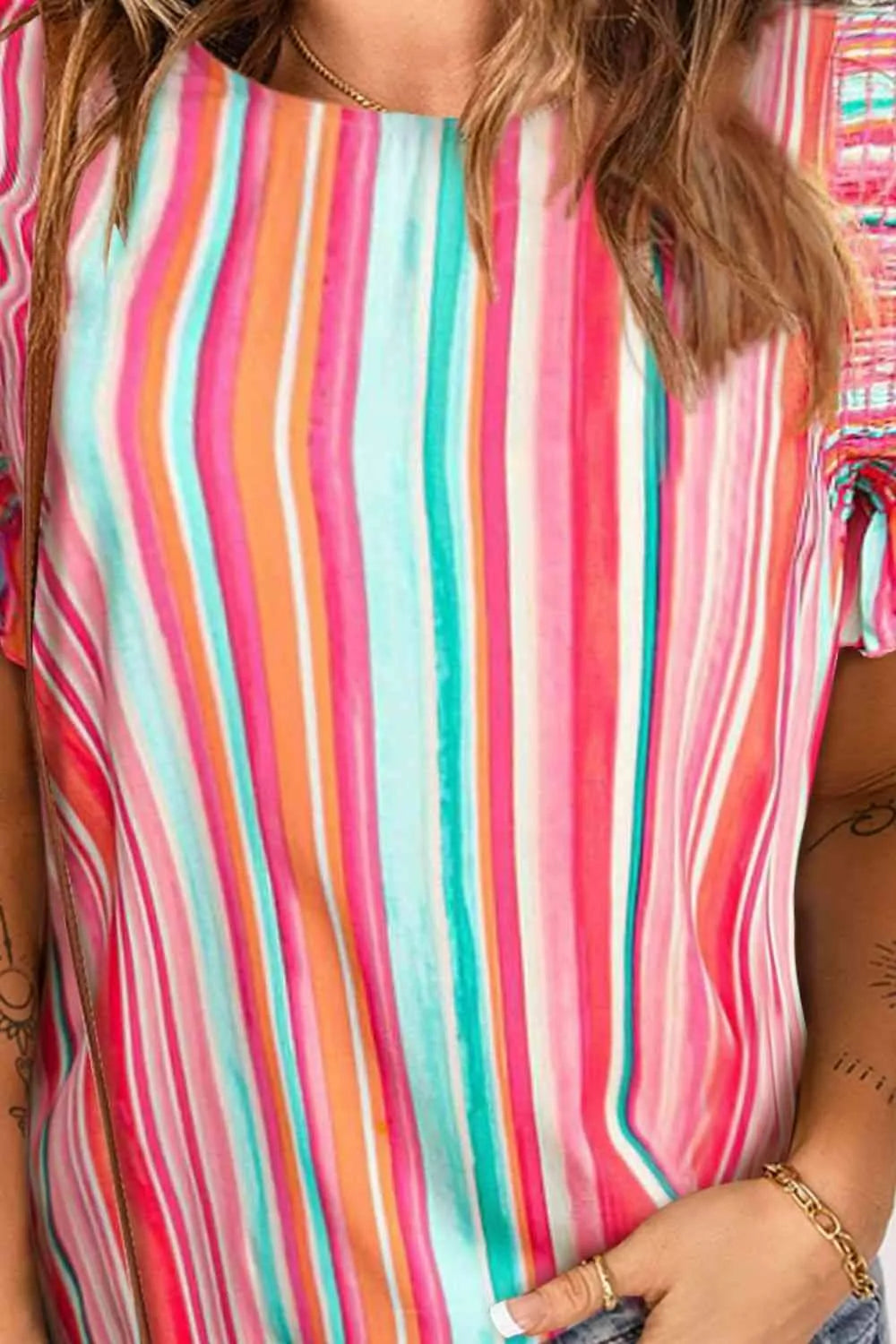 Printed Round Neck Butterfly Sleeve Top Blouses - Tophatter Daily Deals