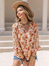 Floral V-Neck Spliced Lace Blouse Blouses - Tophatter Daily Deals