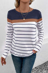 Striped Round Neck Long Sleeve T-Shirt Women's T-Shirts - Tophatter Daily Deals