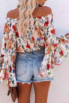 Printed Off Shoulder Flare Sleeve Blouse Blouses - Tophatter Daily Deals