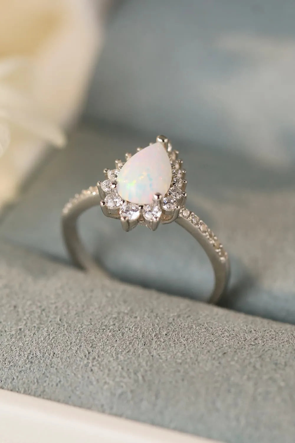 Platinum-Plated Opal Pear Shape Ring Opal - Tophatter Daily Deals