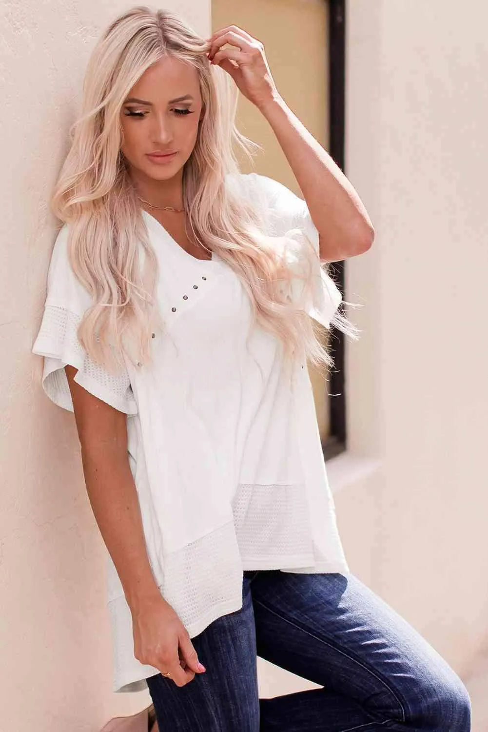 Flutter Sleeve High-Low Top White Blouses - Tophatter Daily Deals