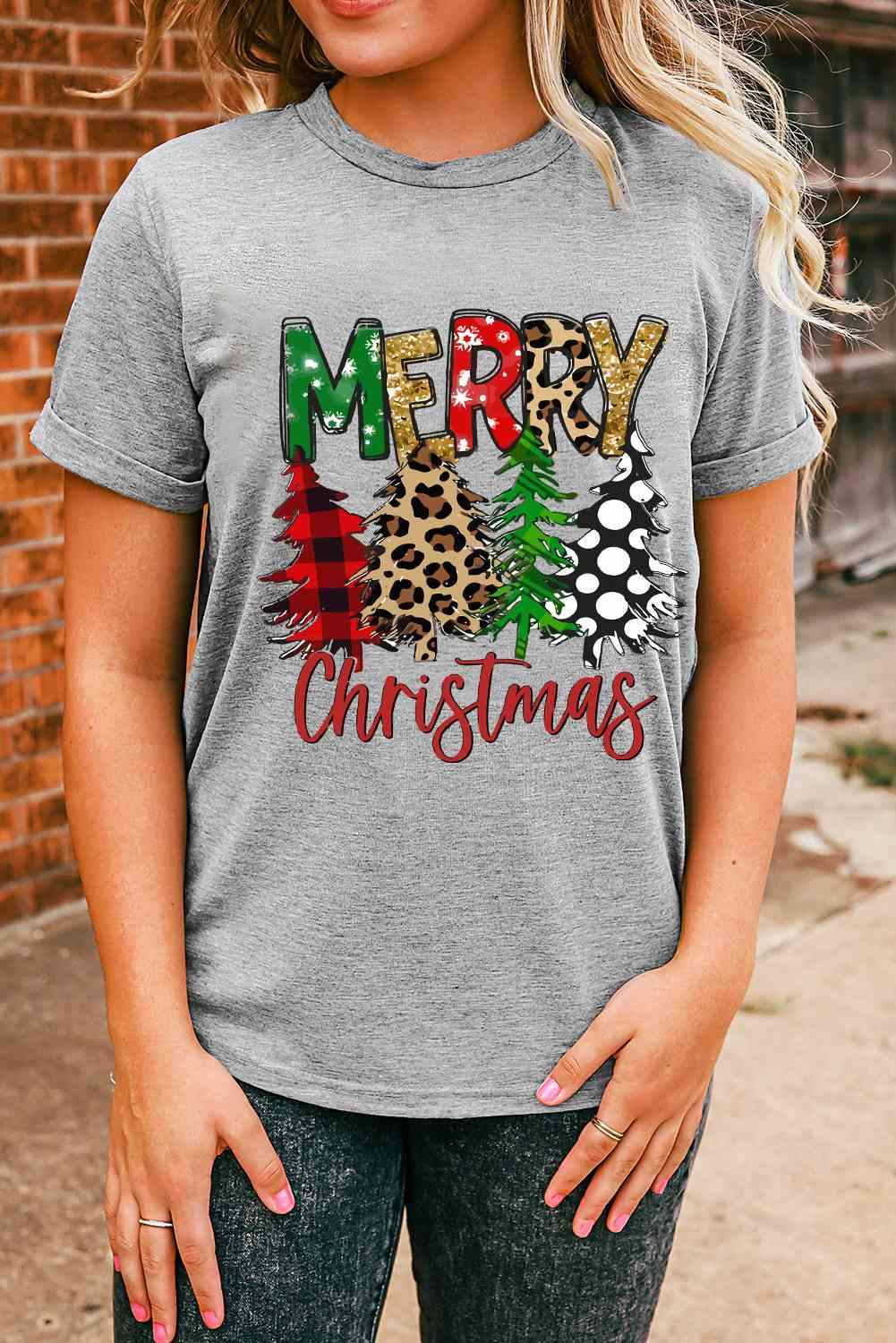 MERRY CHRISTMAS Graphic T-Shirt Charcoal Women's T-Shirts - Tophatter Daily Deals