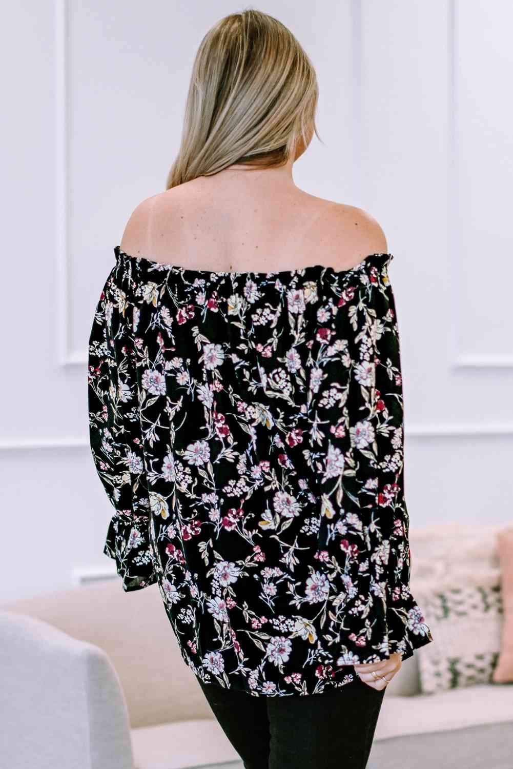 Plus Size Floral Frilled Off-Shoulder Blouse Blouses - Tophatter Daily Deals