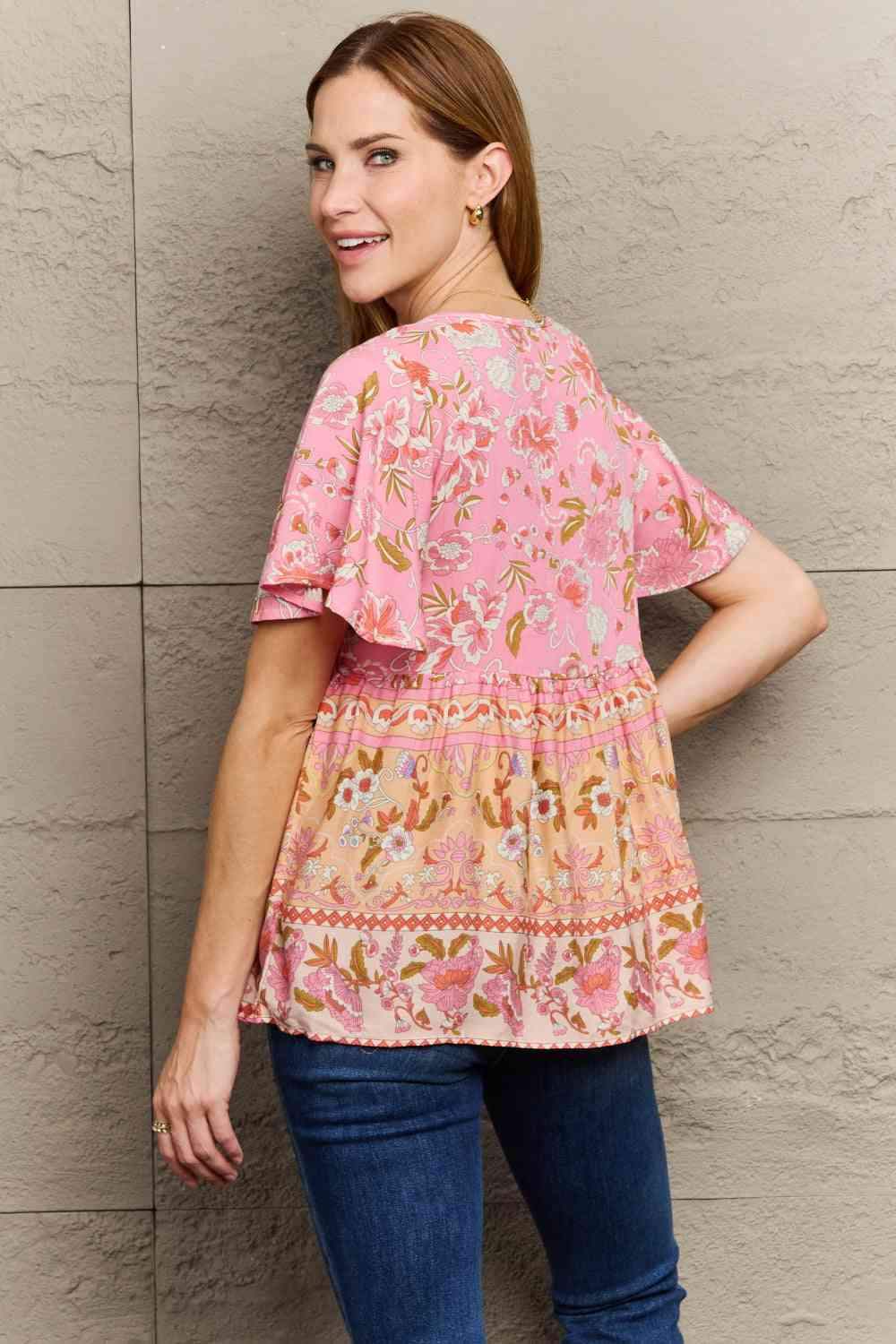 Bohemian Tie-Neck Flutter Sleeve Blouse Blouses - Tophatter Daily Deals