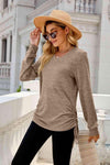 Heathered Drawstring V-Neck Top Women's T-Shirts - Tophatter Daily Deals