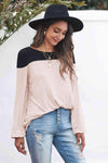 Contrast Balloon Sleeve Blouse Apricot Blouses - Tophatter Daily Deals