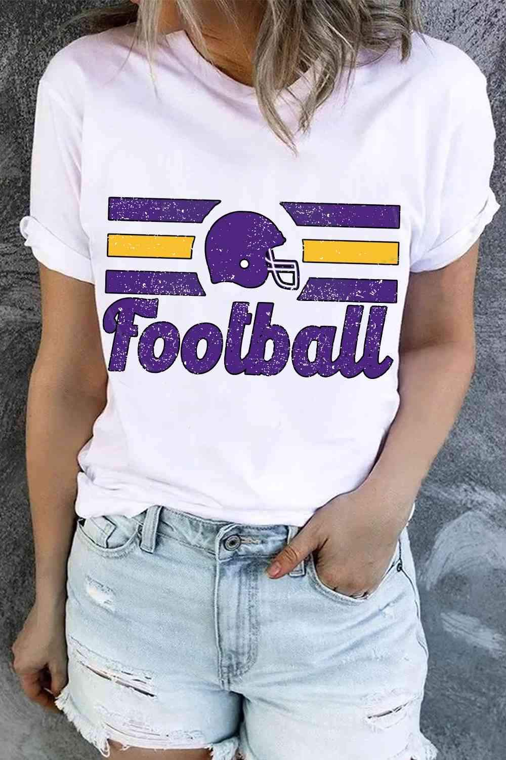 FOOTBALL Graphic Short Sleeve T-Shirt White Women's T-Shirts - Tophatter Daily Deals